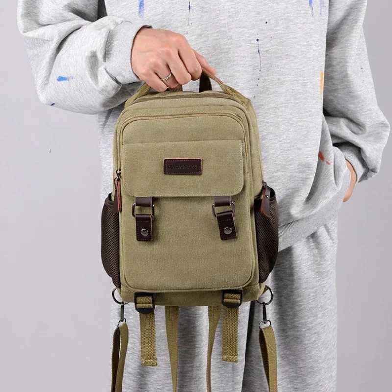 Small Mens Backpack Canvas Casual Backpacks for Men 2025 Mini Male School Bag Rucksack Man Multi-function Crossbody Bag TravelW251113