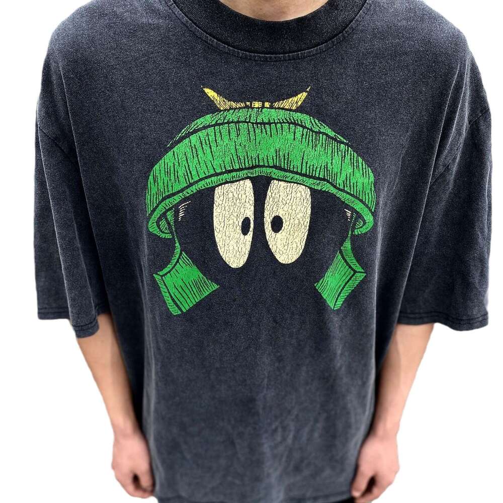 American high street washed vintage loose round neck short sleeved with letter print hip-hop T-shirt