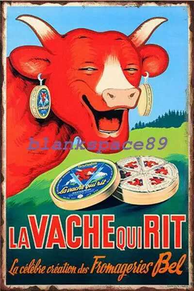 Funny Laughing Cow French Country Home La vache qui rit Metal Plaque Tin Sign for Street Shop Kitchen Bar Restaurant 16x12inchM251114