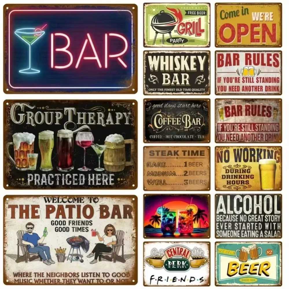 DrinkHeritages Retro Alcohol Tin Decor A Metal Plaque Showcasing Wine Beer Retro ArtM251114