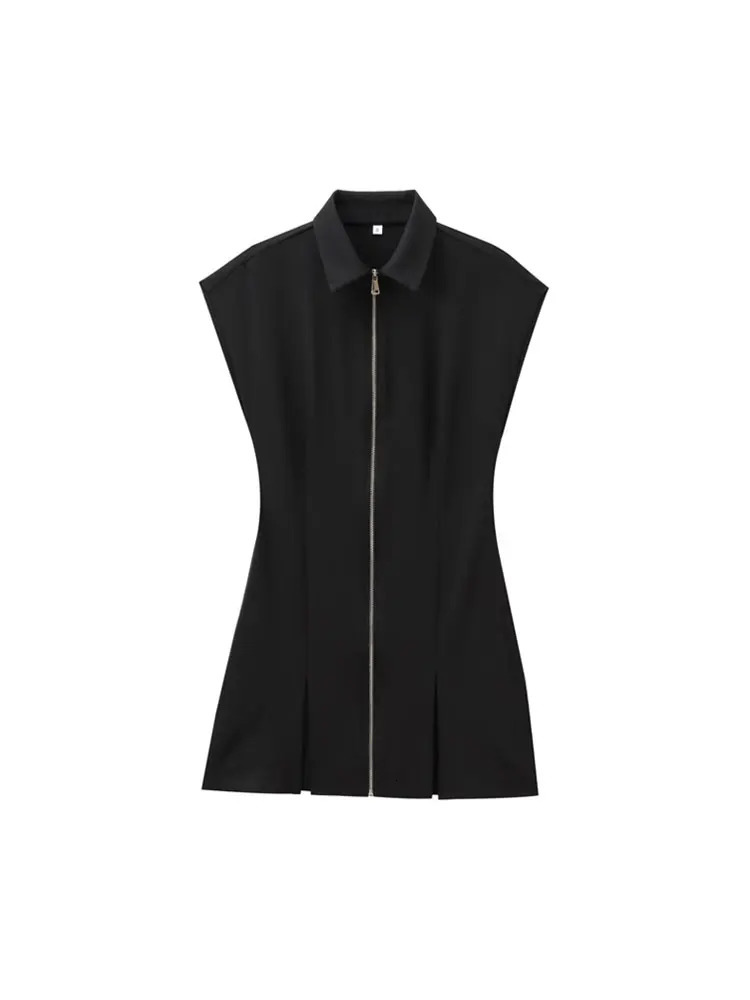 TRZA Womens Fashion Front Zipper Mini Dress with Collar and Short Sleeve Vestidos Mujer 250414