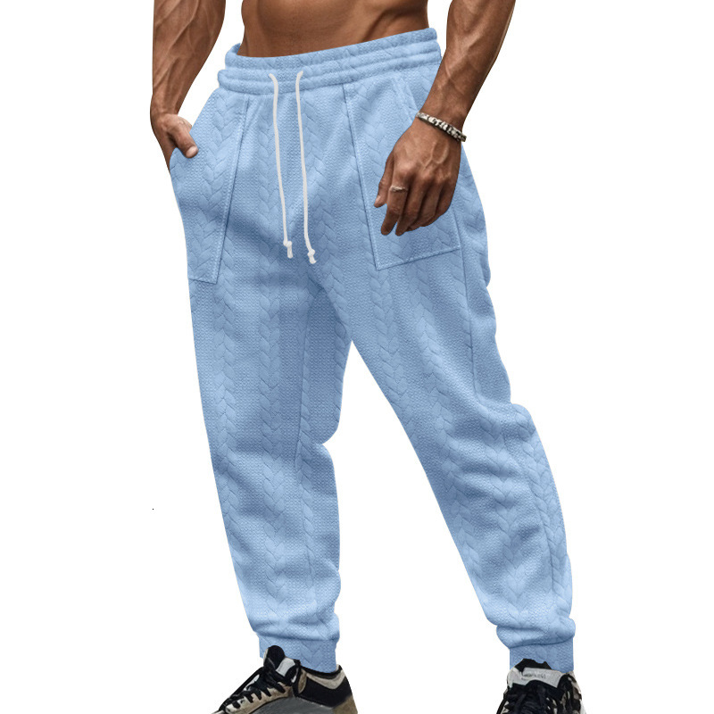 Men's casual solid jacquard inverted Fried Dough Twists drawstring straight leg leggings in autumn and winter
