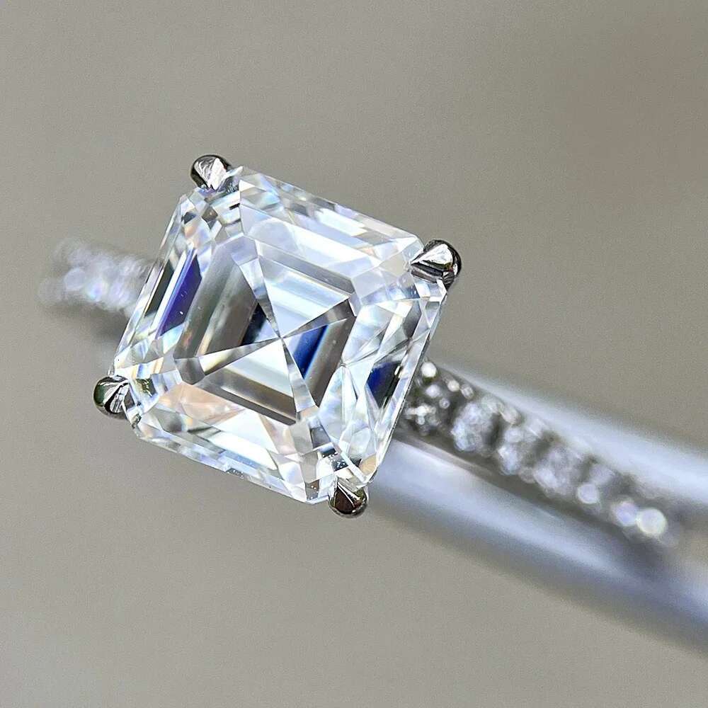 1/2/3/5carat Asscher Cut Moissanite Diamond Engagement Ring with Certificate S925 Silver Square Promise Wedding Rings for Women
