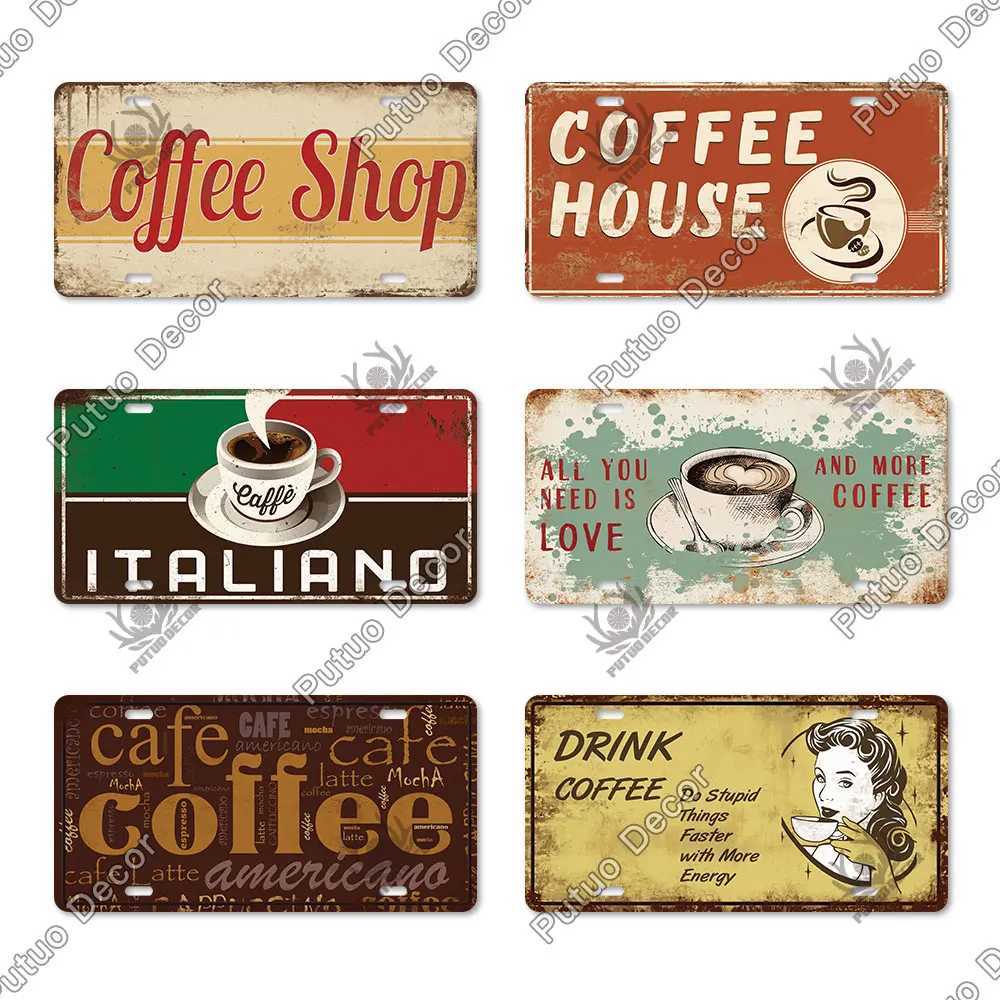 Putuo Decor Coffee Licenses Plate Metal Sign Tin Signs Decorative Plaques for Cafe Kitchen Living Room Garage Door Wall DecorM251114