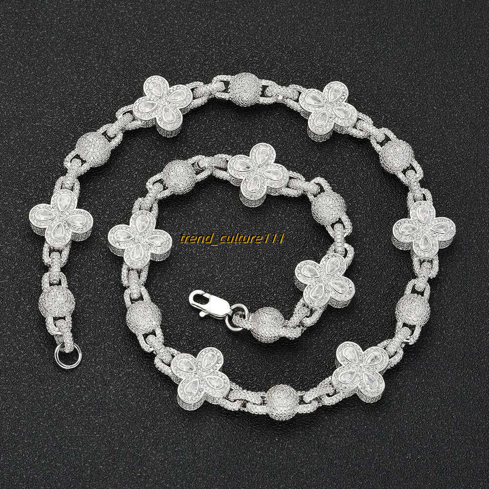 Hip hop Moissanite bubble bead chain, clover necklace, high-end men's necklace accessories