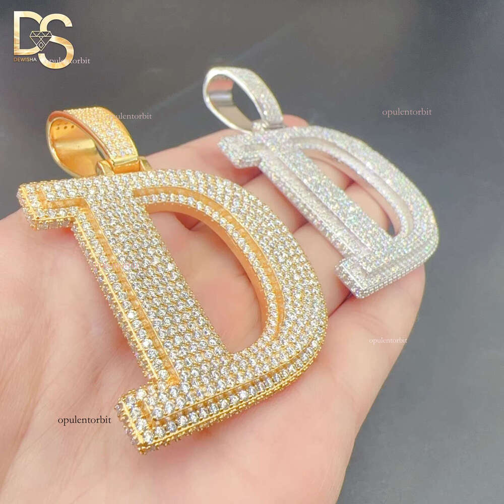 High quality chilled VVS Moissanite 14k gold and sier plated initial hip-hop letter D pendant
