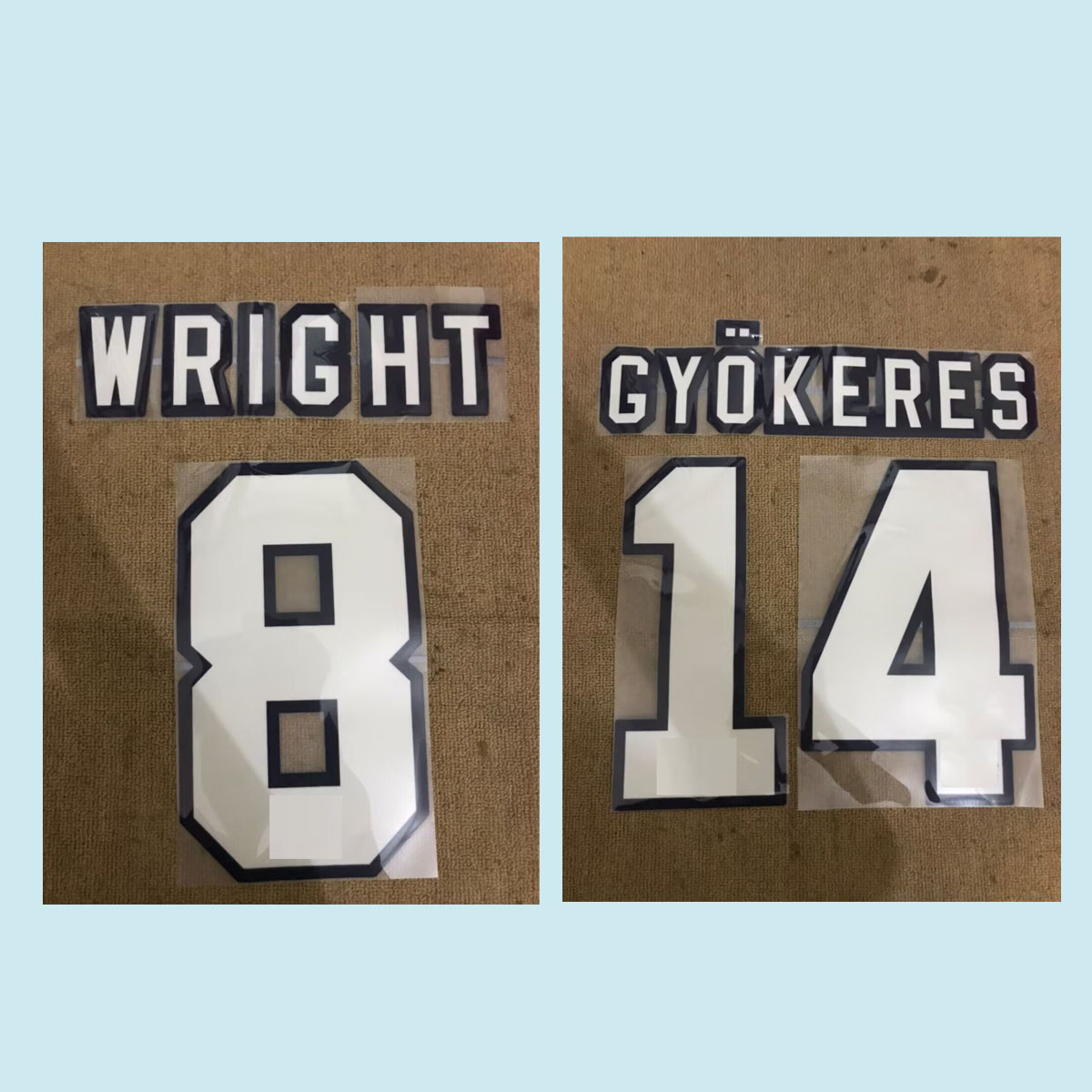 1994-1994 Retro Nameset #8 WRIGHT #14 GYOKERES Printing Lextral Flocking Soccer Patch