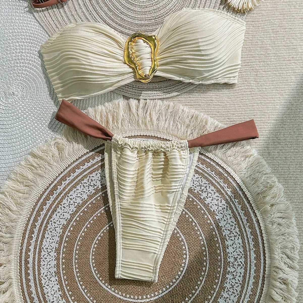 New Special Fabric Tube Top Simple Split Bikini Beach Spa Swimsuit for WomenW251113