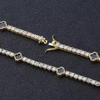 Hip Hop Fashion Jewelry 4mm Iced Out Moissanite Tennis Chain Black Four Leaf Clover Tennis Chain Necklace Gift for Men Women