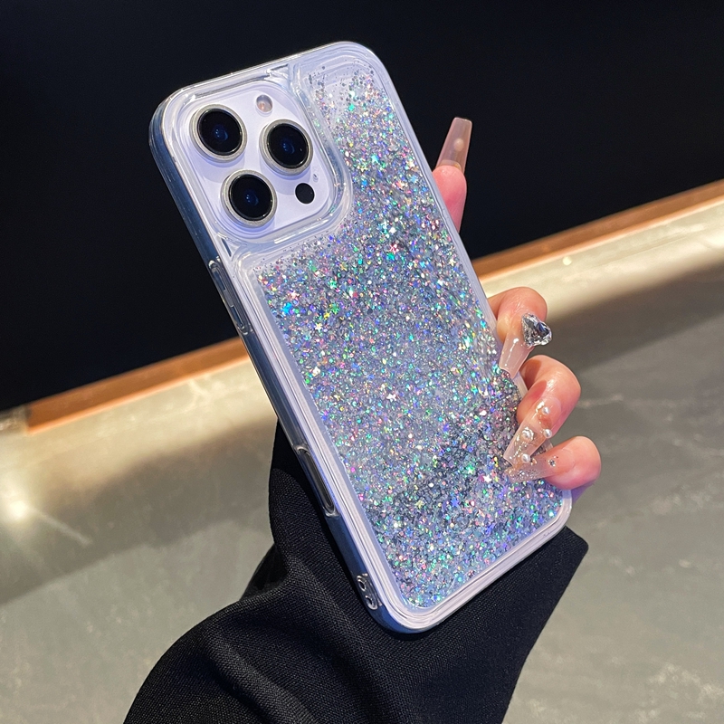 Fashion Quicksand Soft TPU Cases For Iphone 16E 16 15 14 Pro MAX 13 12 11 XR XS X 8 7 Plus Luxury Stars Liquid Starry Bling Glitter Heart Love Floatin
