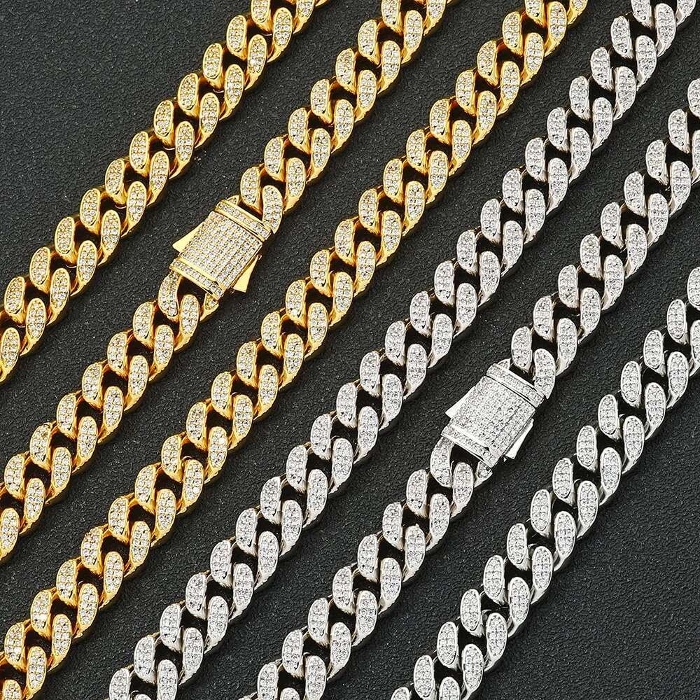 ESKEEM Hip Hop Jewellery Woman Set 12mm Cuban Link Chain Iced Out 2 Rows CZ Diamond Miami Snap Clasp Cuban Necklace