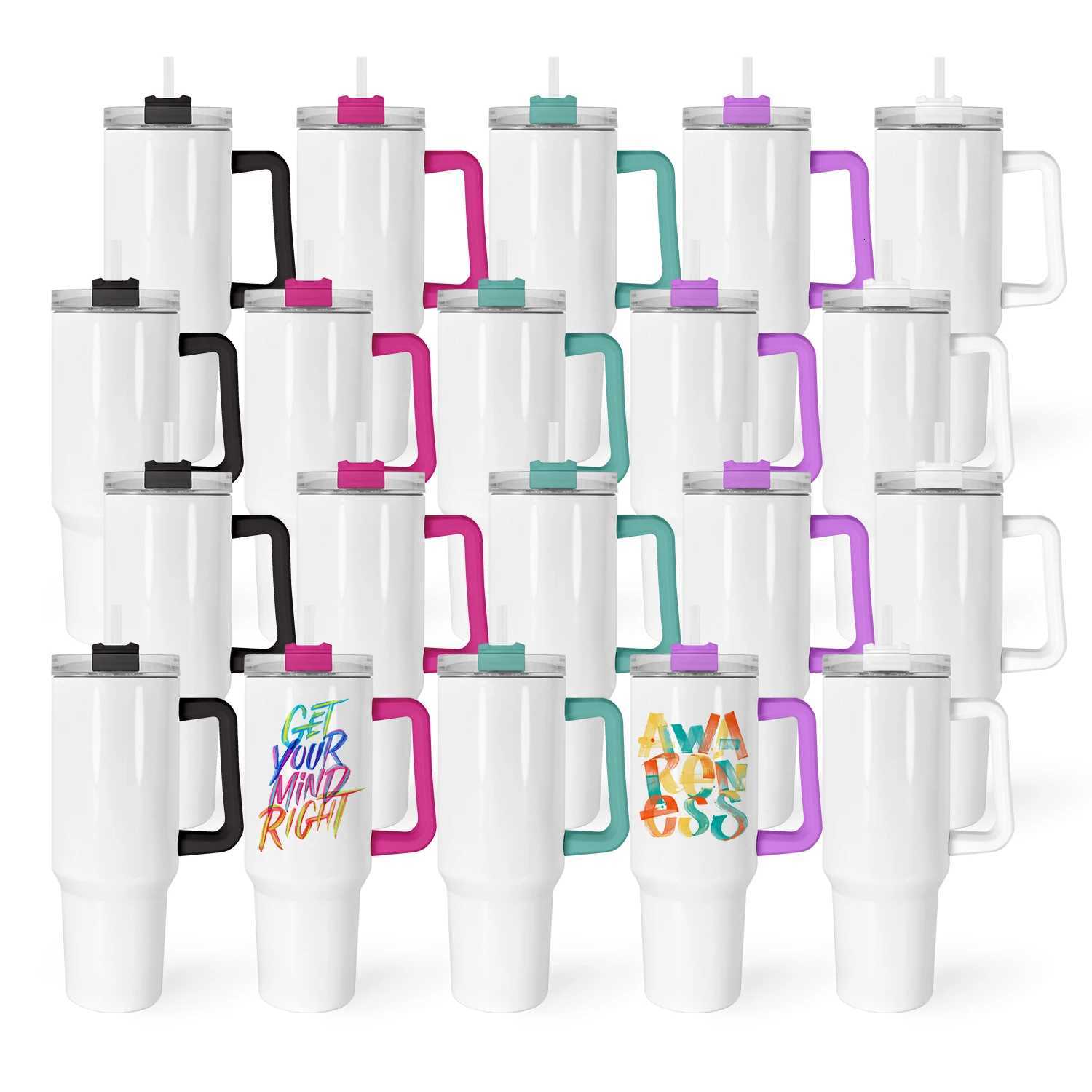 20pcs Mixed Colors 40oz Stainless Steel Vacuum Insulated Sublimation Tumbler Cup Coffee Mug With Handle Hu C251114