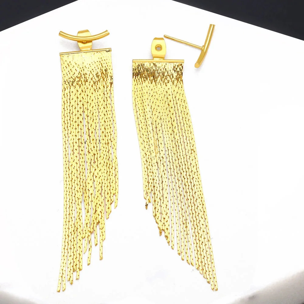 Bohimia Gold Color Long Tassel Earrings Jewelry Vintage Metal Statement Fringe Earrings Charm Drop Dangle Big Earing for Women 250411