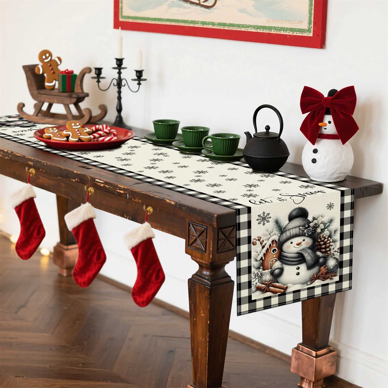 Christmas Christmas snowman running table man holiday table flag linen Christmas party waterproof tabletop decoration ideal gift Y251113