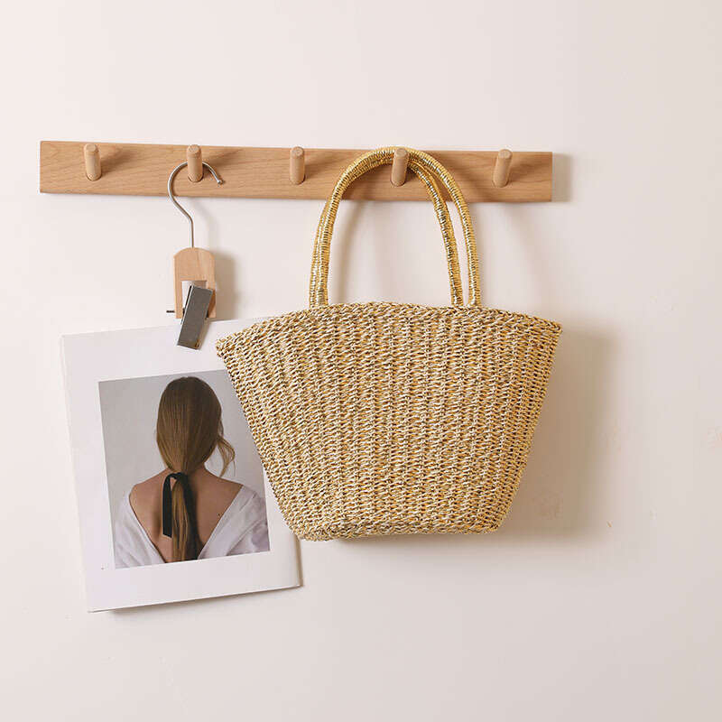 Handmade Beach Bag Korean Gold And Silver Grass New Fashionable Solid Color Woven Women's Vacation Beach Bag, Niche Handbag Kq2