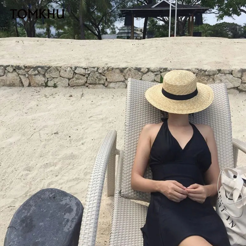 Fashion Summer Women Wide Brim Natural Straw Hat Chapeau Female Sun Hats Boater Black Panama Beach Hat Sombrero Mujer Fedora Cap 250408