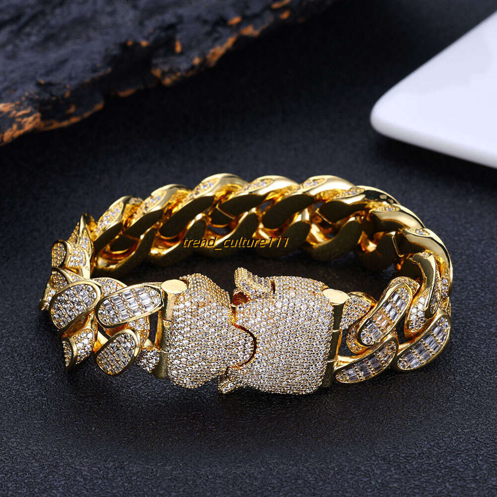 Hip hop 18mm three row T-shaped cubic Moissanite Cuban chain men's bracelet personalized American fashion accessory