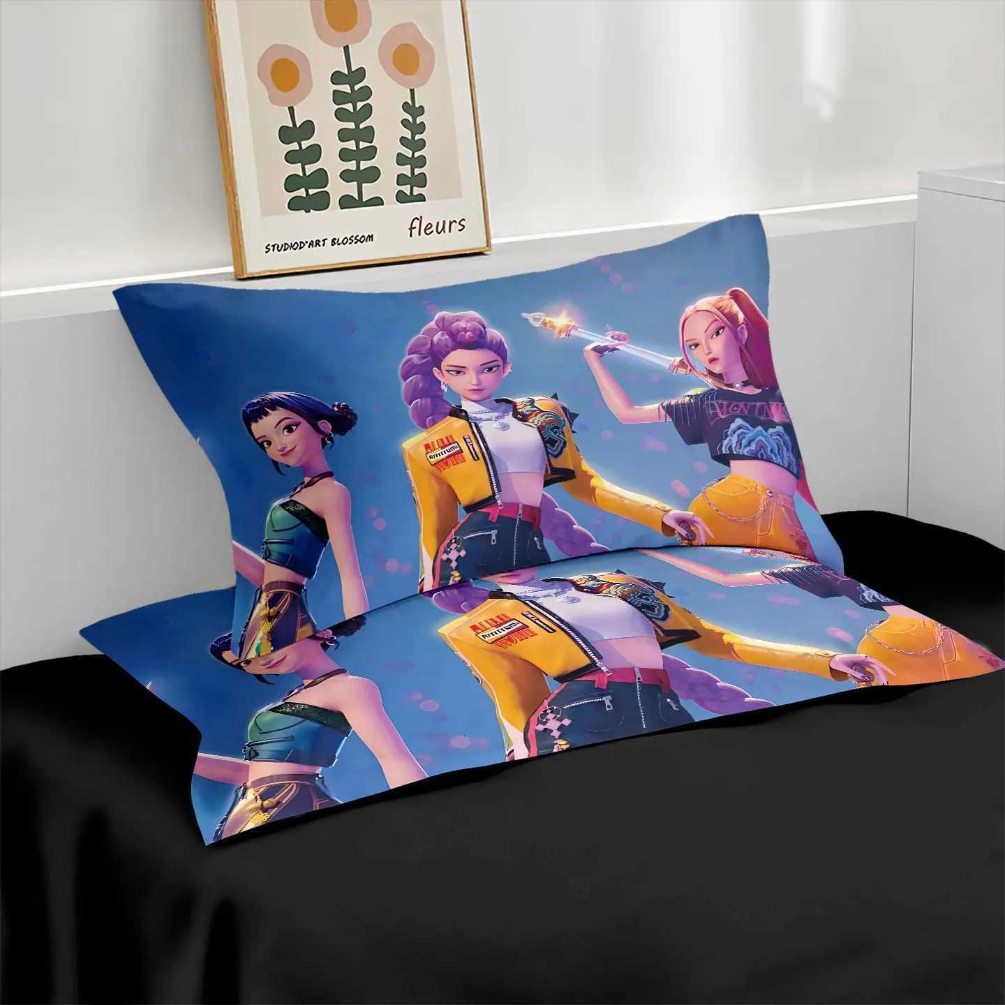 K-Pop Bedding Set Demon Hunters Themed pink or Black other side Print Polyester Student Dormitory Duvet Cover Boys Girls Gift Z251111