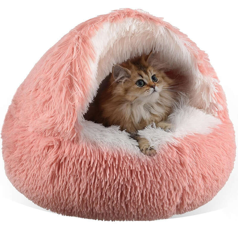 Cat Winter Warm Shell Semi-Enclosed House Dog Long Plush Pet Bed Wholesale