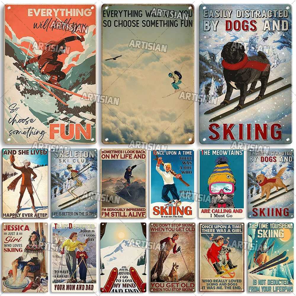 Artisian Skiing Metal Poster Snowboarding Tin Plaque Sledding Sport Decorative Plate Wall Decor Garage Bar Pub Club Hotel CafeM251114