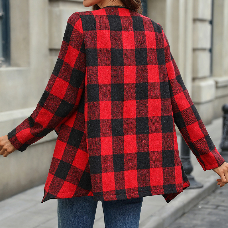 Womens spring commuting style shirt with checkered long sleeved irregular button down shirt and cardigan for women