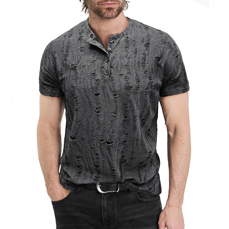 2025 mens short sleeved T-shirt mens fashion Henley shirt mens casual top
