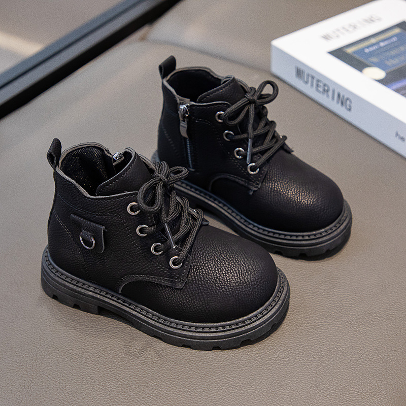 Kids Leather Boots Boys With Flat Heel And Low Cut Anti Slip Side Zipper Toddler Winter Kidszworld Outdoor Child Fashion Boots Sizes 21 - 32 K0387