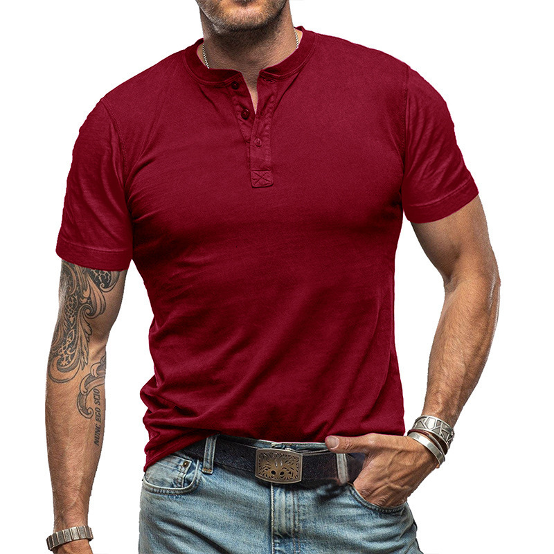 2025 Summer Mens Short sleeved Round Neck T-shirt Mens Henley Shirt Mens T-shirt Top