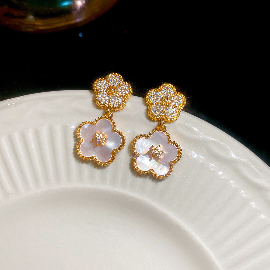 18K Real Gold Plated Silver Needle Zircon Five-Petal Flower Palace Style Light Luxury High-End Feel Earrings for Women - view 7