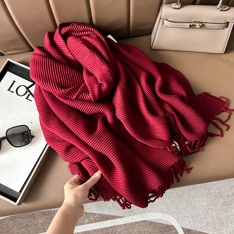 11089 Korean style wrinkled solid color Scarf women winter new Maillard high-grade imitation cashmere casual shawl