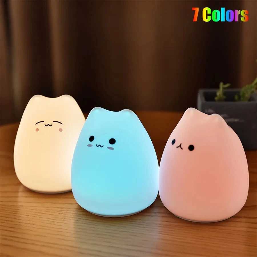 Cute Cat Night Light Cartoon 7 Colors Silicone Sleeping Lamp Touch Sensor Table Lamp for Home Bedroom Decoration for Baby Kids M251114