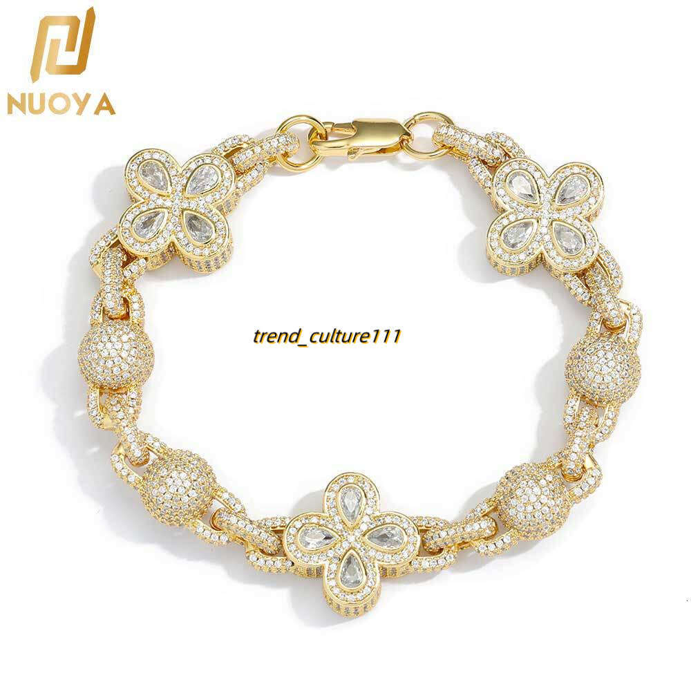 Hip hop full Moissanite bubble bead chain clover high-end men's bracelet accessories