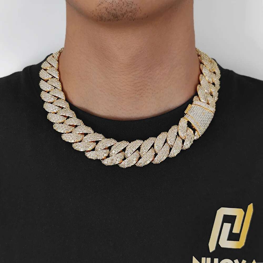 Hip Hop Jewelry Custom 24mm 4 Rows Rectangle CZ Cuban Link Chain 18k Gold Plated Miami Iced Out Cuban Link Necklace For Men Gift