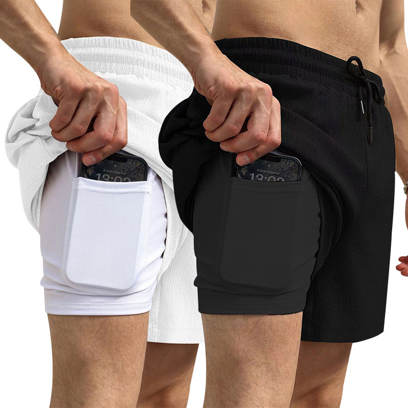 2025 summer men's casual sports three part with quick drying lining and double-layer woven shorts set