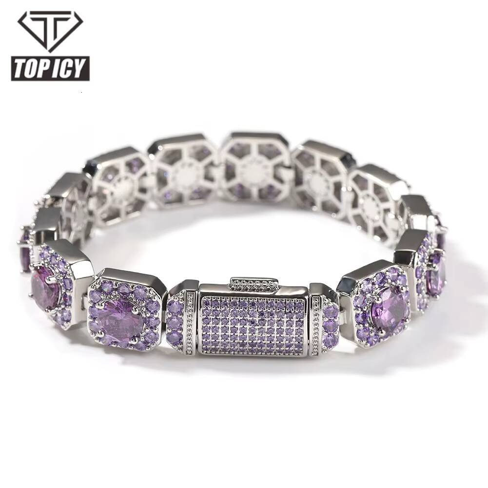 Top Icy Hip Hop Luxurious Iced Out Fine Jewelry Baguette Diamond Bracelets Colorful Shining CZ Bangles 18K Gold Plated Women