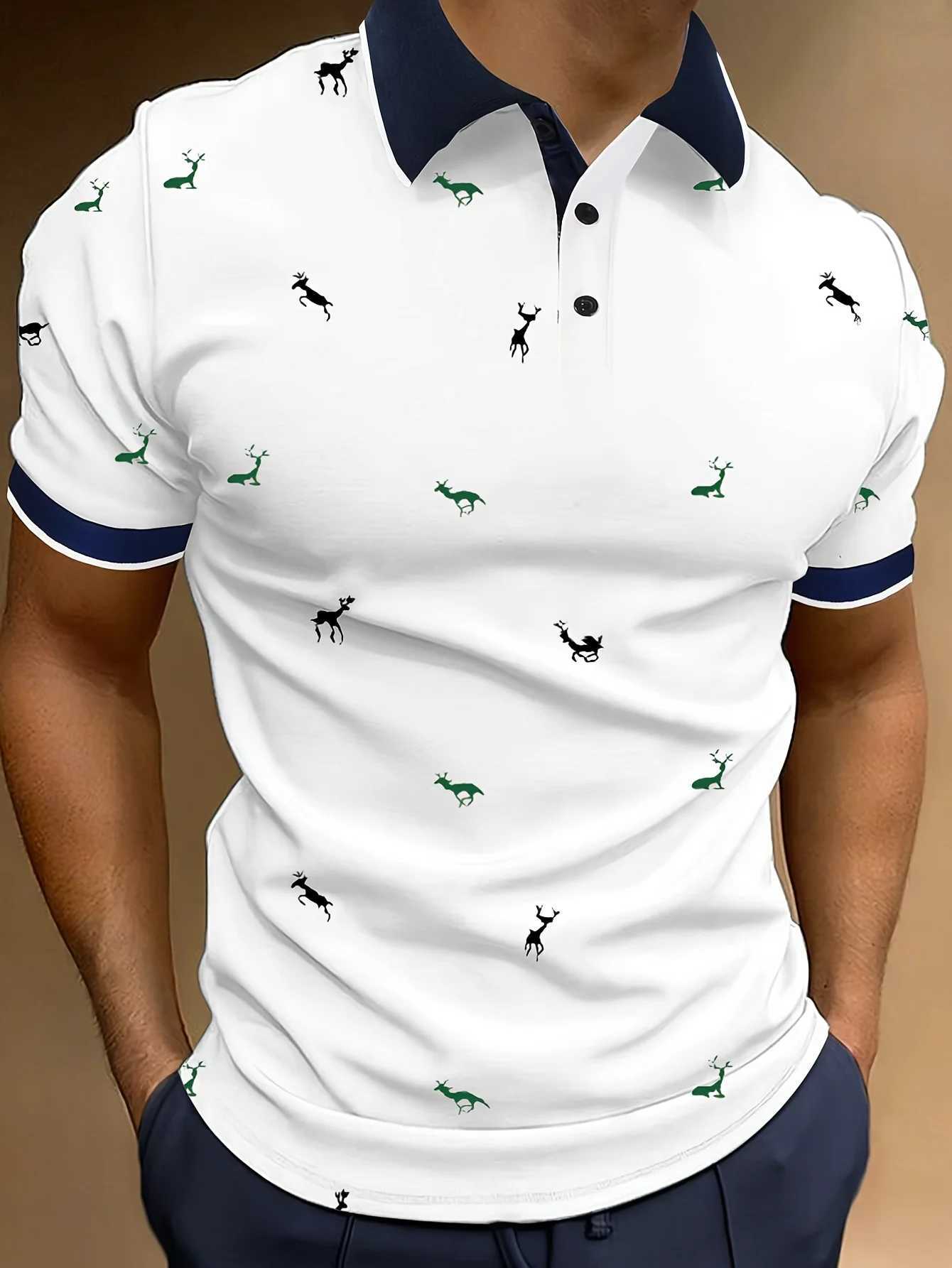Summer shirt mens Contrast collar design short sleeved lapel golf shirt casual style small stretch regular suitable for summer top W250414
