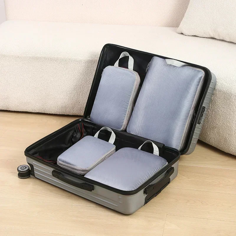 4Pcs Travel Compression Packing Cubes Bag Portable Suitcase Cloth Organizers Waterproof Luggage Storage Cases Drawer makeup bag 250407