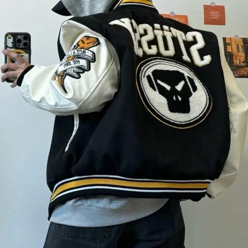 Fashion Letter Pattern Flocking Embroidery Casual Jacket Women Y2K College Hip Hop Couple Sport Baseball Uniform Top 251104