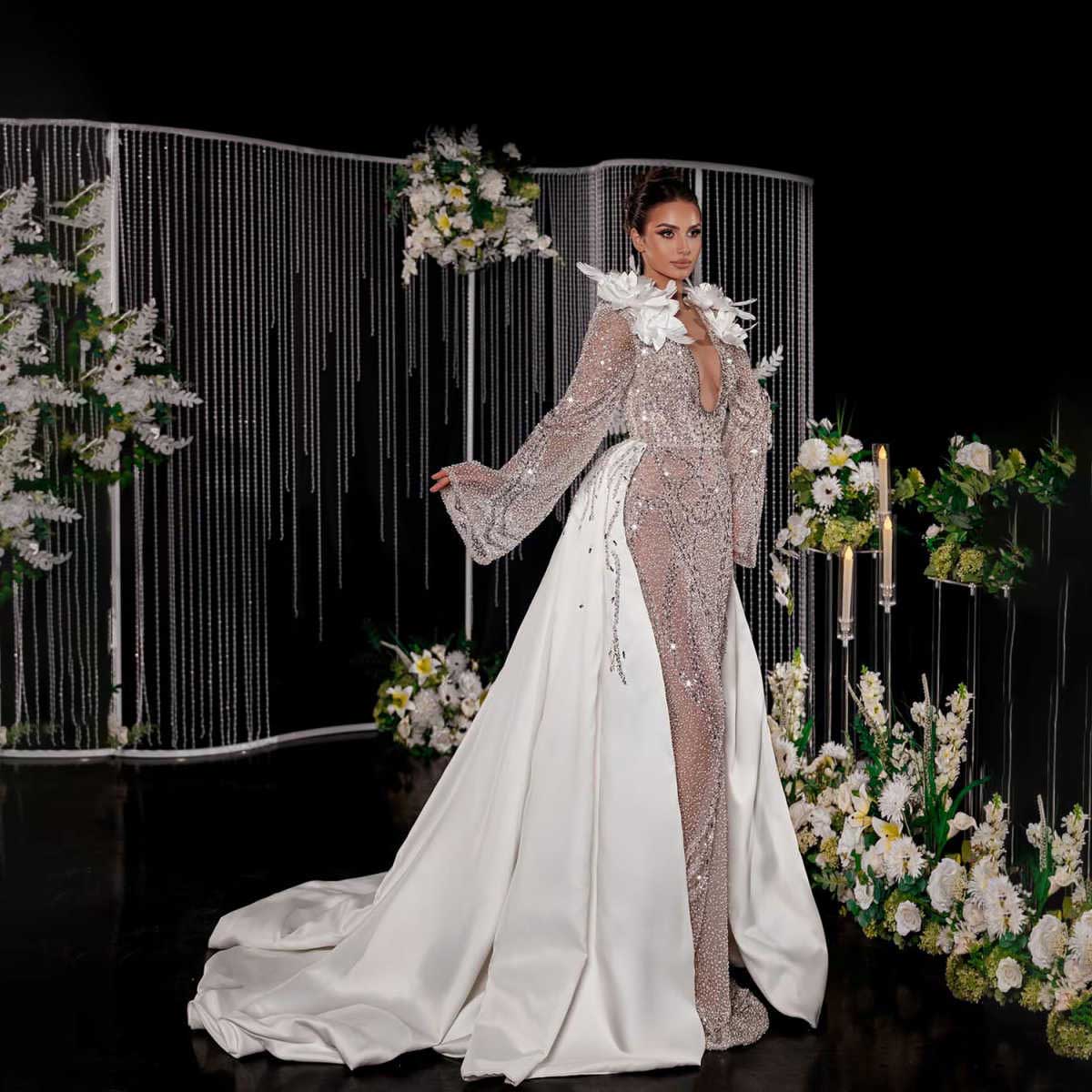 Sexy Mermaid Wedding Dress Deep V Neck Bride Dresses Backless Slim Fit Party Events Bridal Gowns Dress Size Customized Plue Size H25712