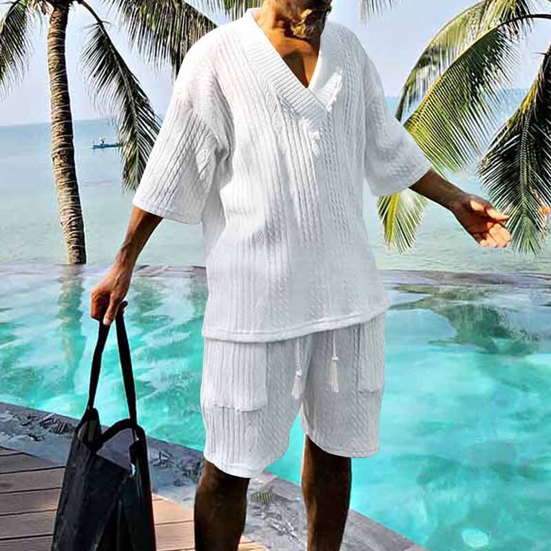 2025 New Sports and Leisure Jacquard Set for Summer Seaside Oversized Loose Men's Wear