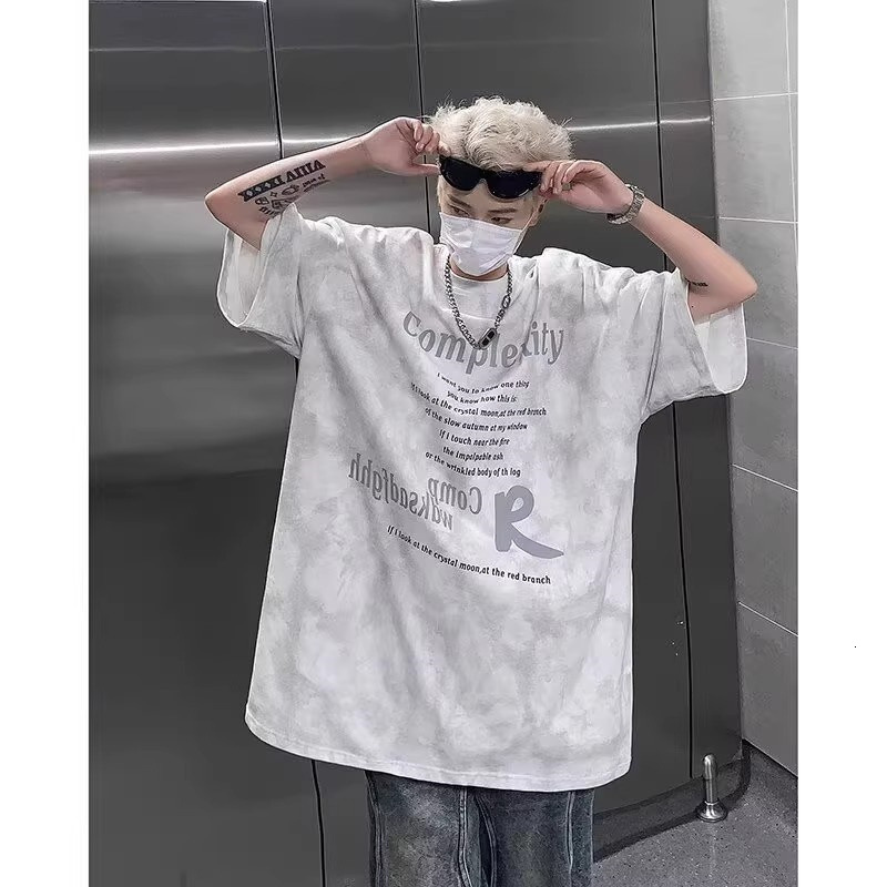 New Short Sleeve T-shirt For Men Summer Designer T-shirt Tie-dye American High Street Five-quarter Sleeve Trendy Hip-hop Half Sleeve Trend