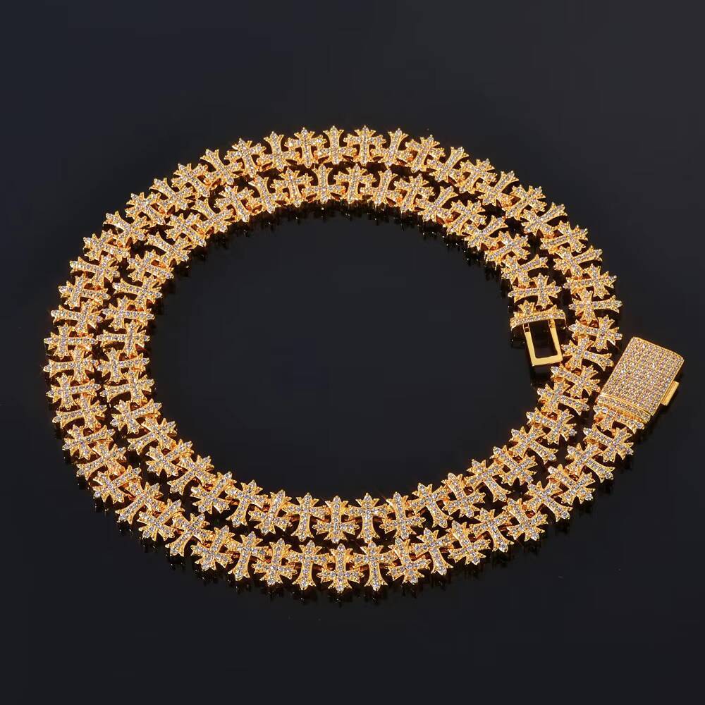 Eskeem Luxury 85/11MM Iced Out Link Chain Necklace Silver Plated Cross Bling Zircon Stones Hip Hop Fine Jewelry