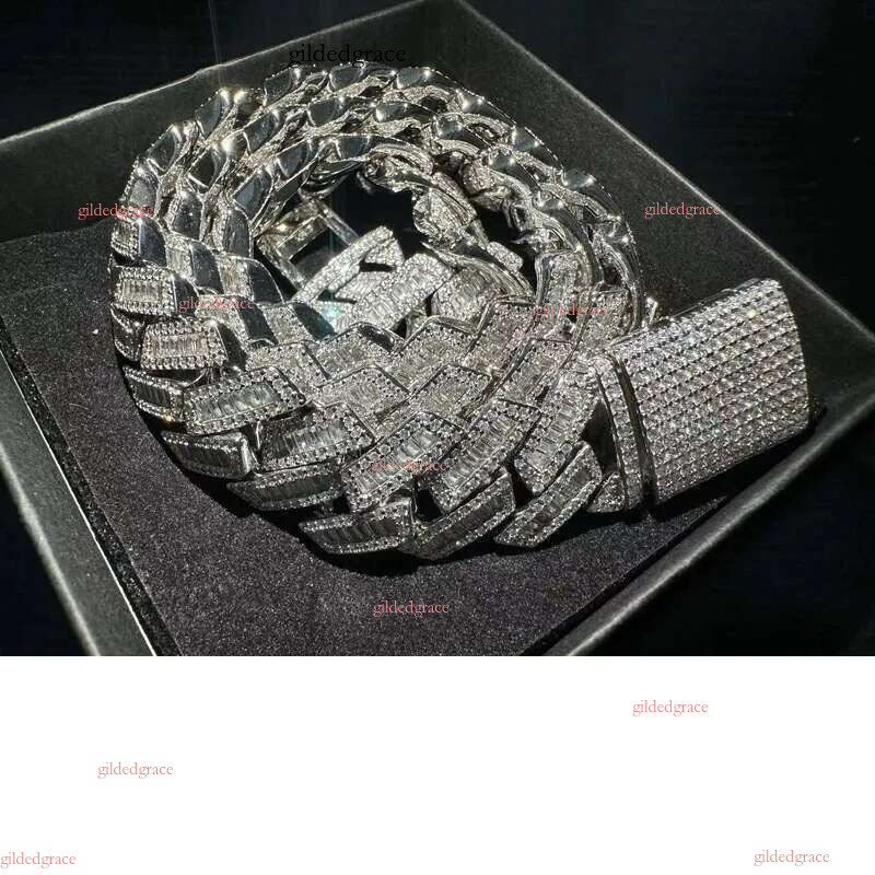 necklace moissanite 18mm T square sier inset Moissanite hip hop Cuban Mai Ah secret chain simulation drill collar