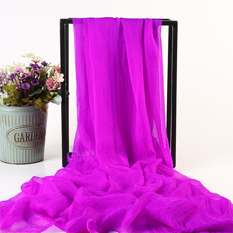 K391 Summer solid color imitation silk oversized silk scarf seaside beach towel long spring and summer women's chiffon scarf pleated shawl