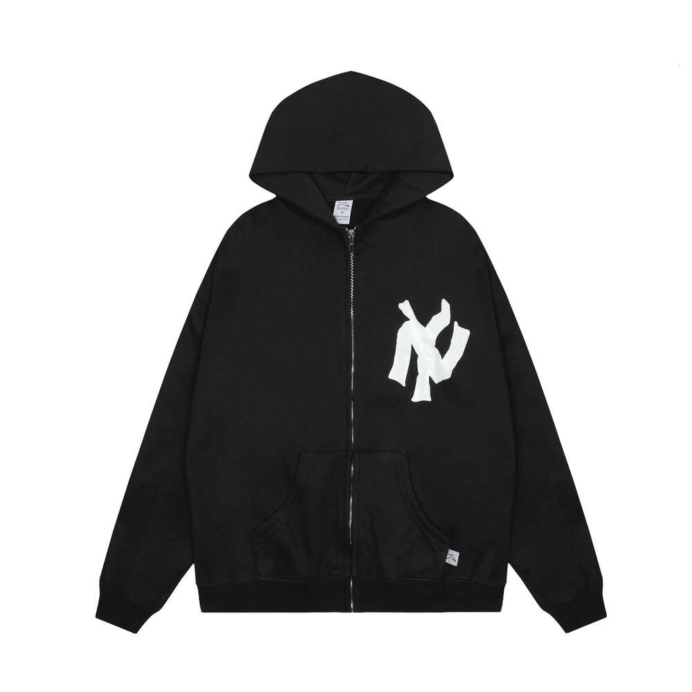 Akimbo Club Hooded Zipper Hoodie with Velvet Loose Casual Celebrity Hip Hop Rap Solid Color