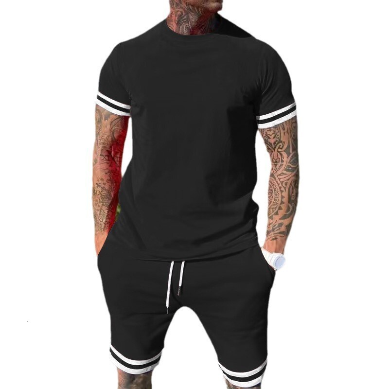 2025 Summer Short Sleeve Men's Trendy Sports Slimming Set