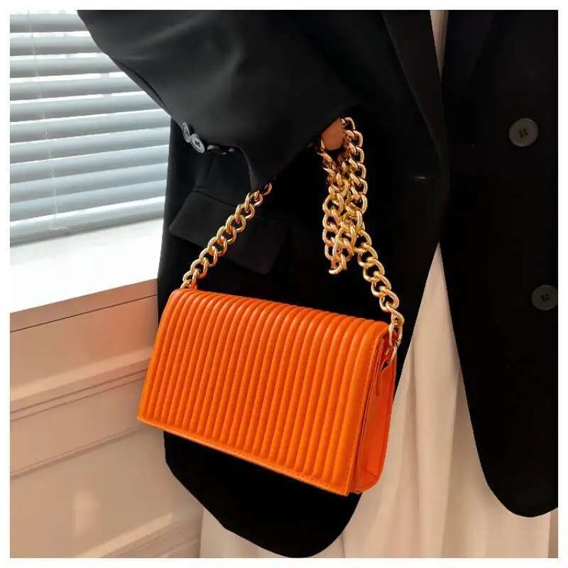 CBAG 2022 Fashion Thick Chain Designe Shoulder Bag Women Solid Simple Handbags Quality PU Leather Female Crossbody Bags