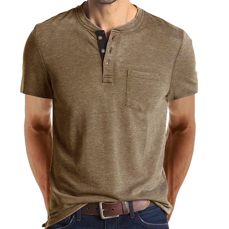 2025 Summer Mens Short sleeved T-shirt Mens Henley Shirt Top T-shirt