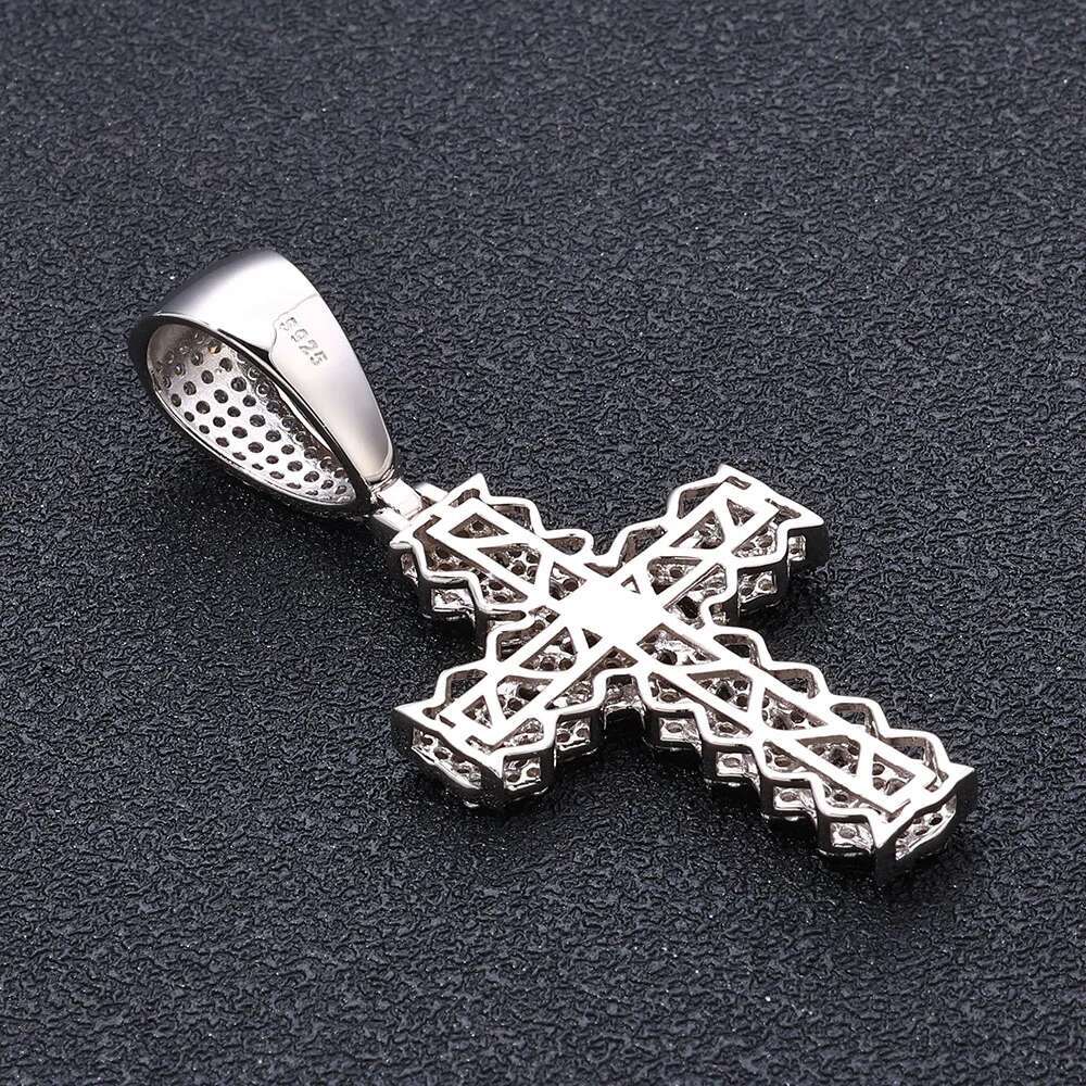Fine S925 Sterling Silver Paved Diamond 2 Rows Cross Pendant Hip Hop VVS D Moissanite Diamond Pendant Necklace for Unisex