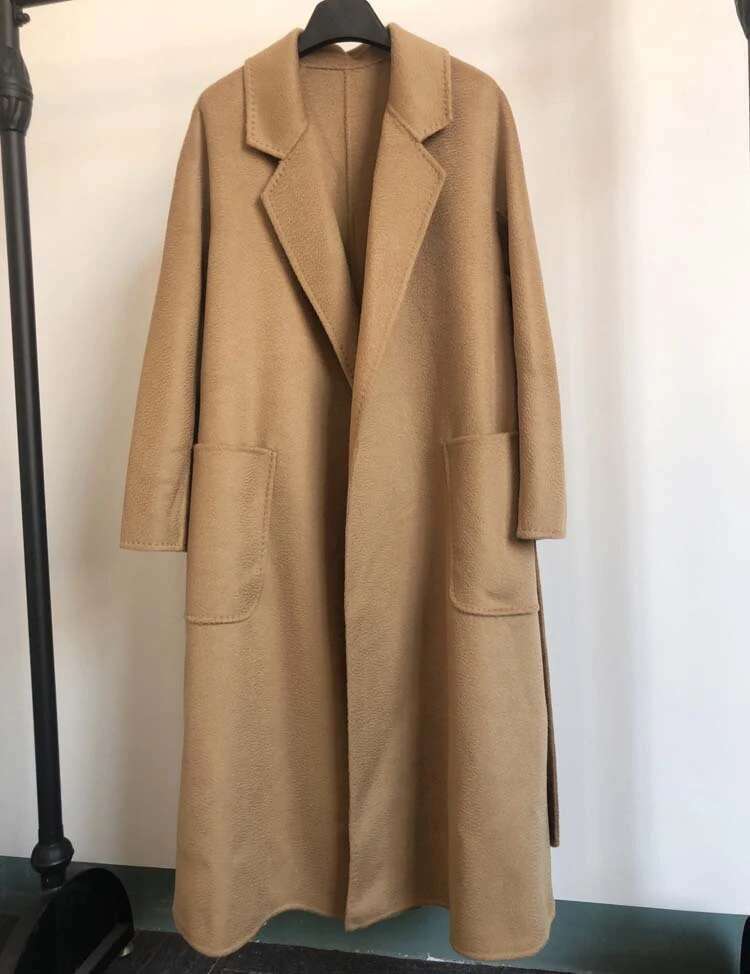 LANMREM Popular 2025 High End Water Ripple Double-Sided Wool Women Long Bathrobe Style Autumn Winter Coat For Female 2A462